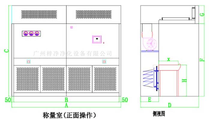 負(fù)壓稱量室結(jié)構(gòu)圖由初效、中效、高效、風(fēng)機(jī)等部件組成